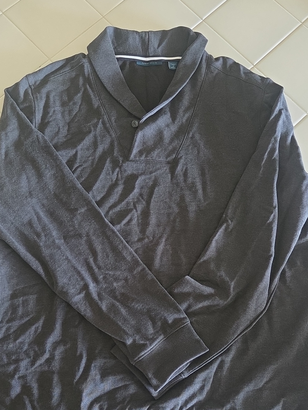 Perry Ellis Charcoal Sweater with Navy and White Trim